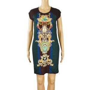 Mary Katrantzou Knipi Printed Jersey Paneled Ribbed Knit Dress
